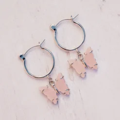 Engraved Stone Butterfly Hoop Earrings -Deals Bijestora Store 10JEEA1143SILVV3
