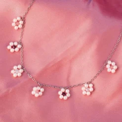 Bitty Pearl Flower Choker -Deals Bijestora Store 10NKXX1145SILVV3
