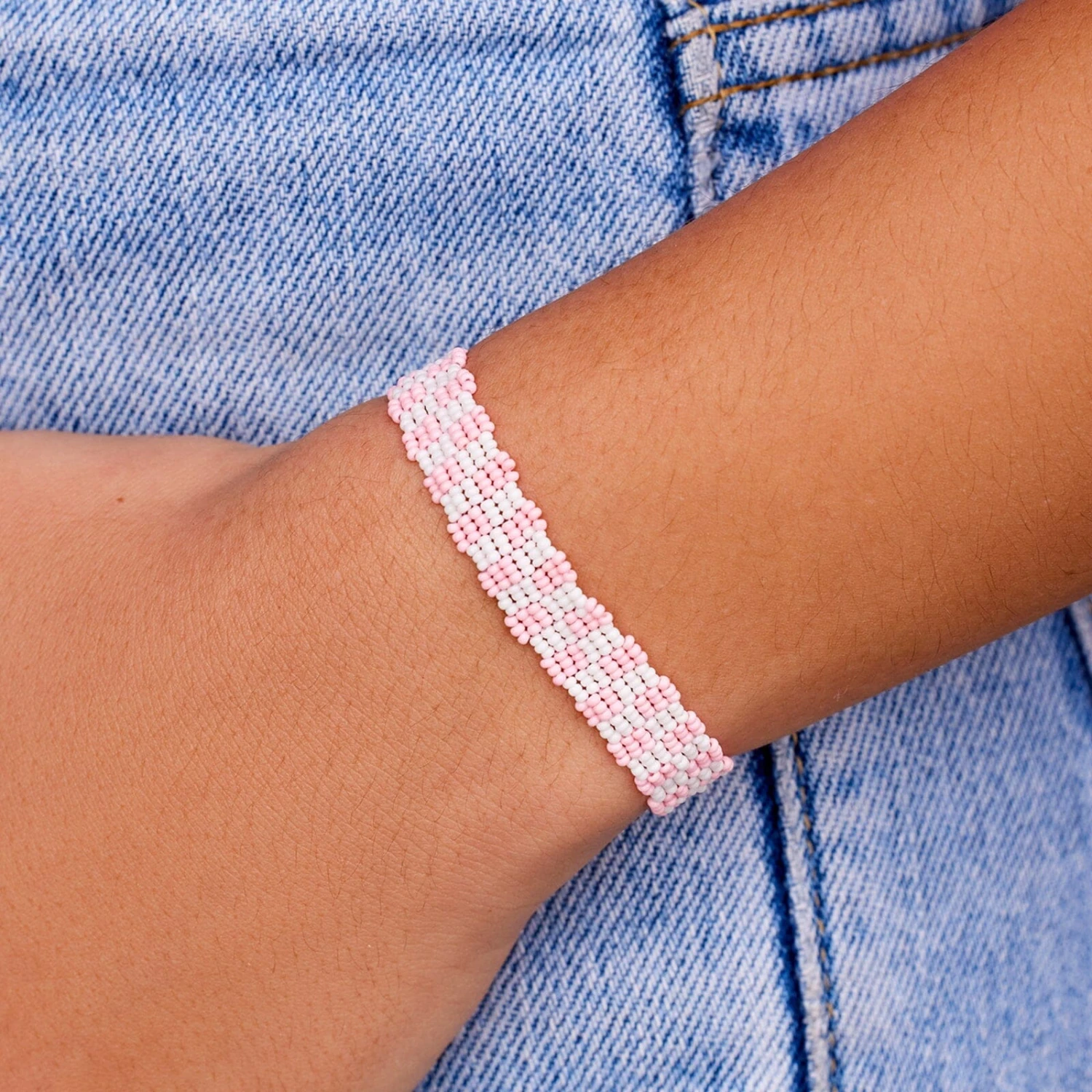 Pink Woven Seed Bead Checkerboard Bracelet 3 Pink Woven Seed Bead Checkerboard Bracelet - Image 3