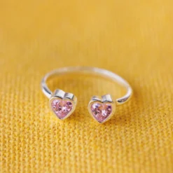 Twin Hearts Gemstone Ring -Deals Bijestora Store 36411SILVV3
