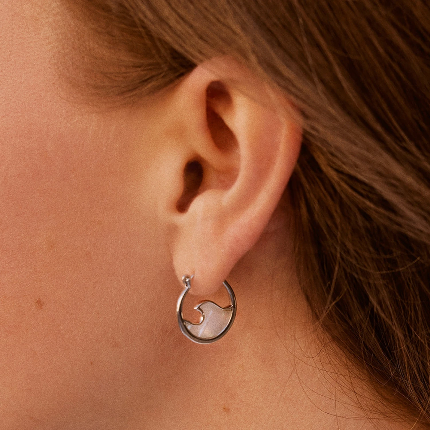 Mother Of Pearl Mini Wave Hoop Earrings 5 Mother Of Pearl Mini Wave Hoop Earrings - Image 5