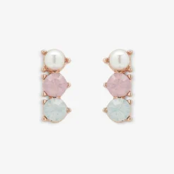 3 Stone Drop Stud Earrings
