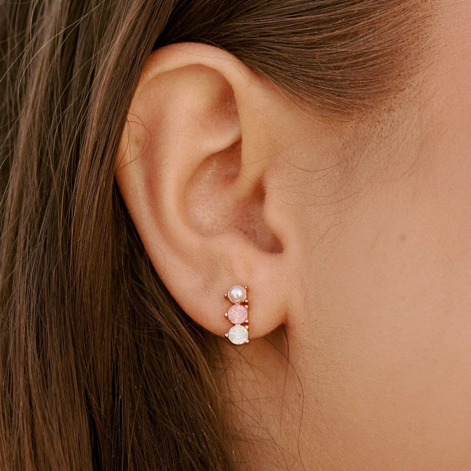 3 Stone Drop Stud Earrings 3 3 Stone Drop Stud Earrings - Image 3