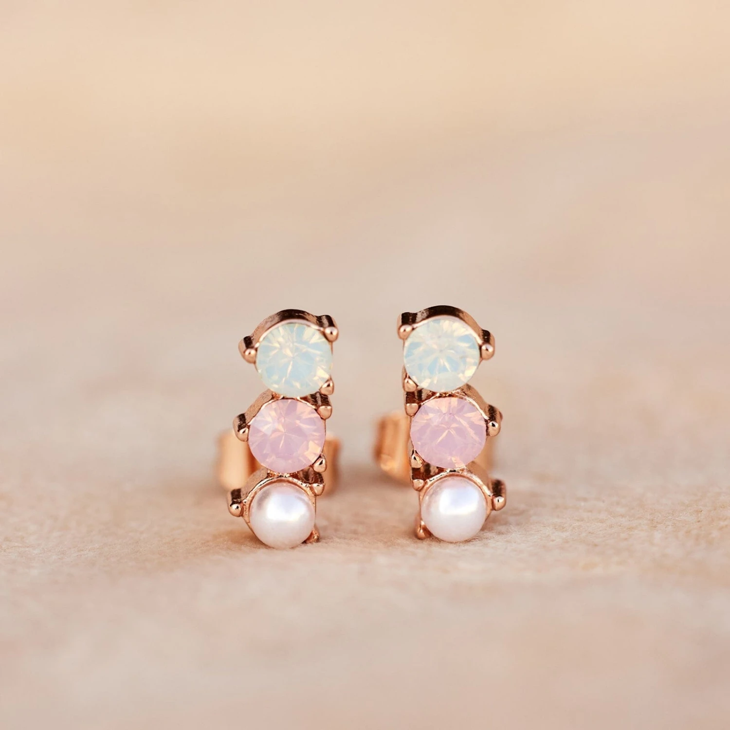 3 Stone Drop Stud Earrings 4 3 Stone Drop Stud Earrings - Image 4
