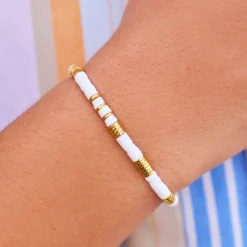 Gold & White Pisa Stretch Bracelet 6 Gold & White Pisa Stretch Bracelet -Deals Bijestora Store 38712 GOLDV4
