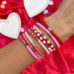 Vacation Vibes Pink Moment Stretch Bracelet Set Of 8 -Deals Bijestora Store 38872PNKM 12