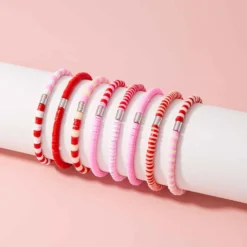 Vacation Vibes Pink Moment Stretch Bracelet Set Of 8 -Deals Bijestora Store 38872PNKM 6