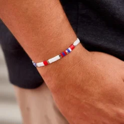 Fourth Of July Tile Bead Stretch Bracelet -Deals Bijestora Store 38903SILV 4 min