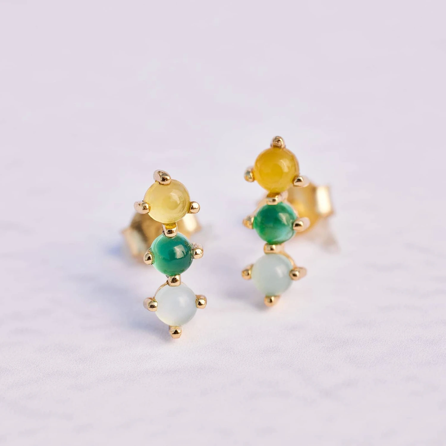 3 Stone Stud Earrings 2 3 Stone Stud Earrings - Image 2