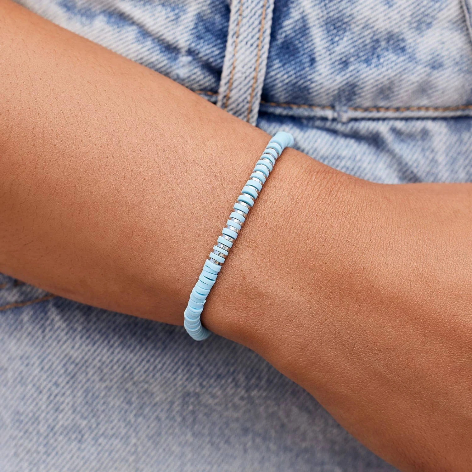 Heishi Disc & Metal Bead Stretch Bracelet 11 Heishi Disc & Metal Bead Stretch Bracelet - Image 11