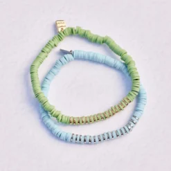 Heishi Disc & Metal Bead Stretch Bracelet 19 Heishi Disc & Metal Bead Stretch Bracelet -Deals Bijestora Store 39006AQUA 3