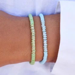 Heishi Disc & Metal Bead Stretch Bracelet 18 Heishi Disc & Metal Bead Stretch Bracelet -Deals Bijestora Store 39006AQUA 8