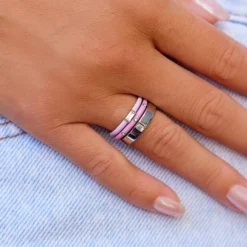 Boarding For Breast Cancer Ring Stack -Deals Bijestora Store 39421SILV 5 min