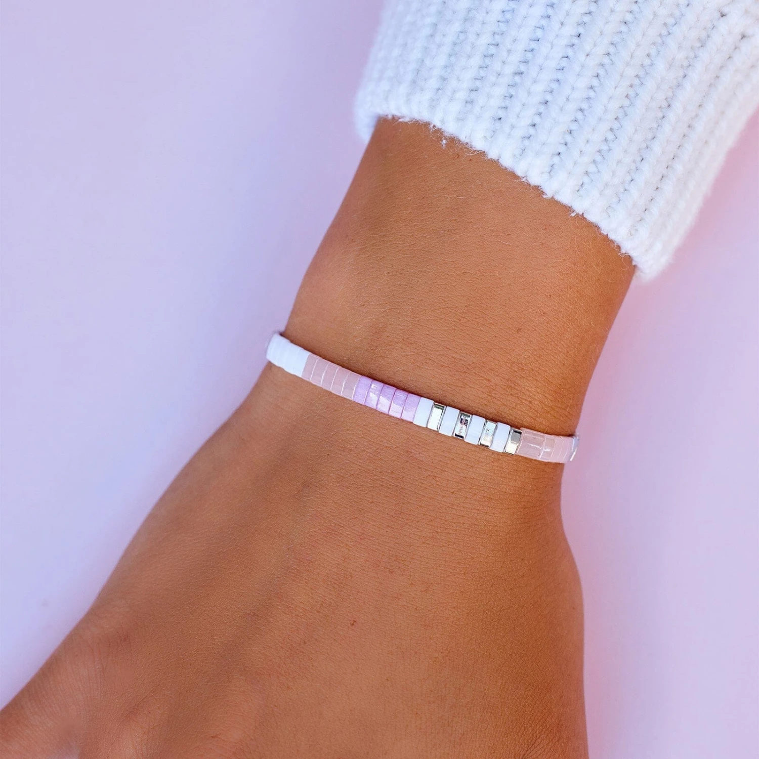 Boarding For Breast Cancer Tile Bead Stretch Bracelet 2 Boarding For Breast Cancer Tile Bead Stretch Bracelet - Image 2