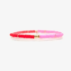 Pink And Red Vinyl Disc Bead Stretch Bracelet Set