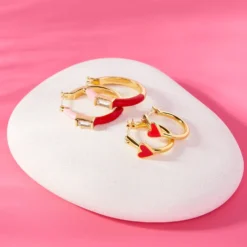 Baguette Enamel Hoop Earrings -Deals Bijestora Store 39775GOLD 5 min