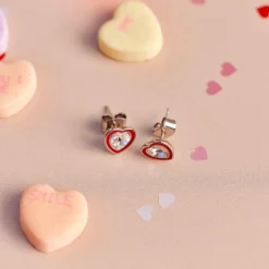 Stone & Enamel Heart Stud Earrings -Deals Bijestora Store 39776SILV 4