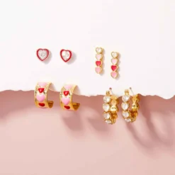Stone & Enamel Heart Stud Earrings -Deals Bijestora Store 39776SILV 5