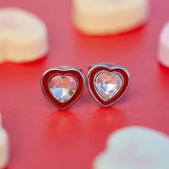 Stone & Enamel Heart Stud Earrings -Deals Bijestora Store 39776SILV 6