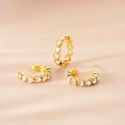 Stone Heart Hoop Earrings -Deals Bijestora Store 39777GOLD 4