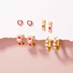 Stone Heart Hoop Earrings -Deals Bijestora Store 39777GOLD 6