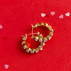Stone Heart Hoop Earrings -Deals Bijestora Store 39777GOLD 7