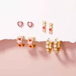 Smitten Enamel Heart Drop Earrings -Deals Bijestora Store 39778GOLD 4