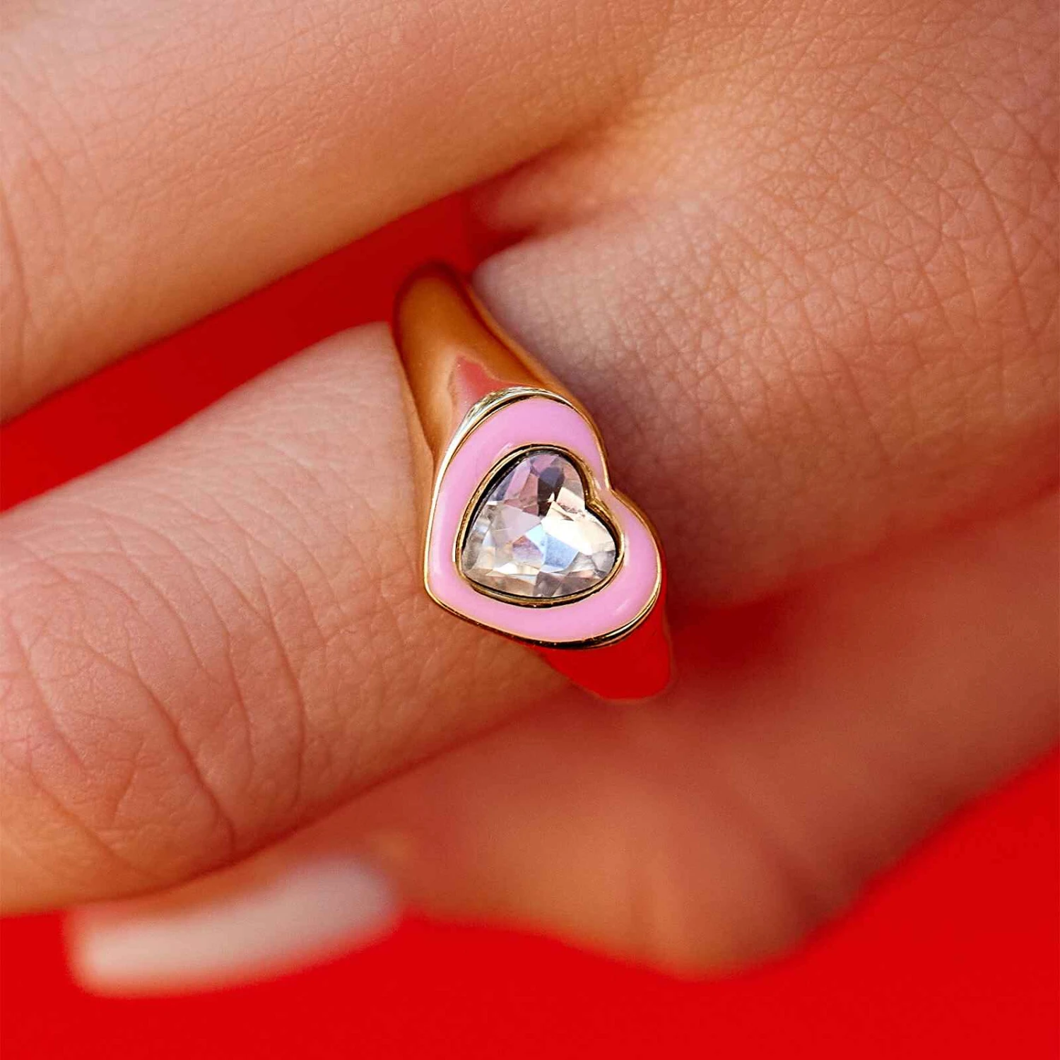 Stone & Enamel Heart Ring 3 Stone & Enamel Heart Ring - Image 3