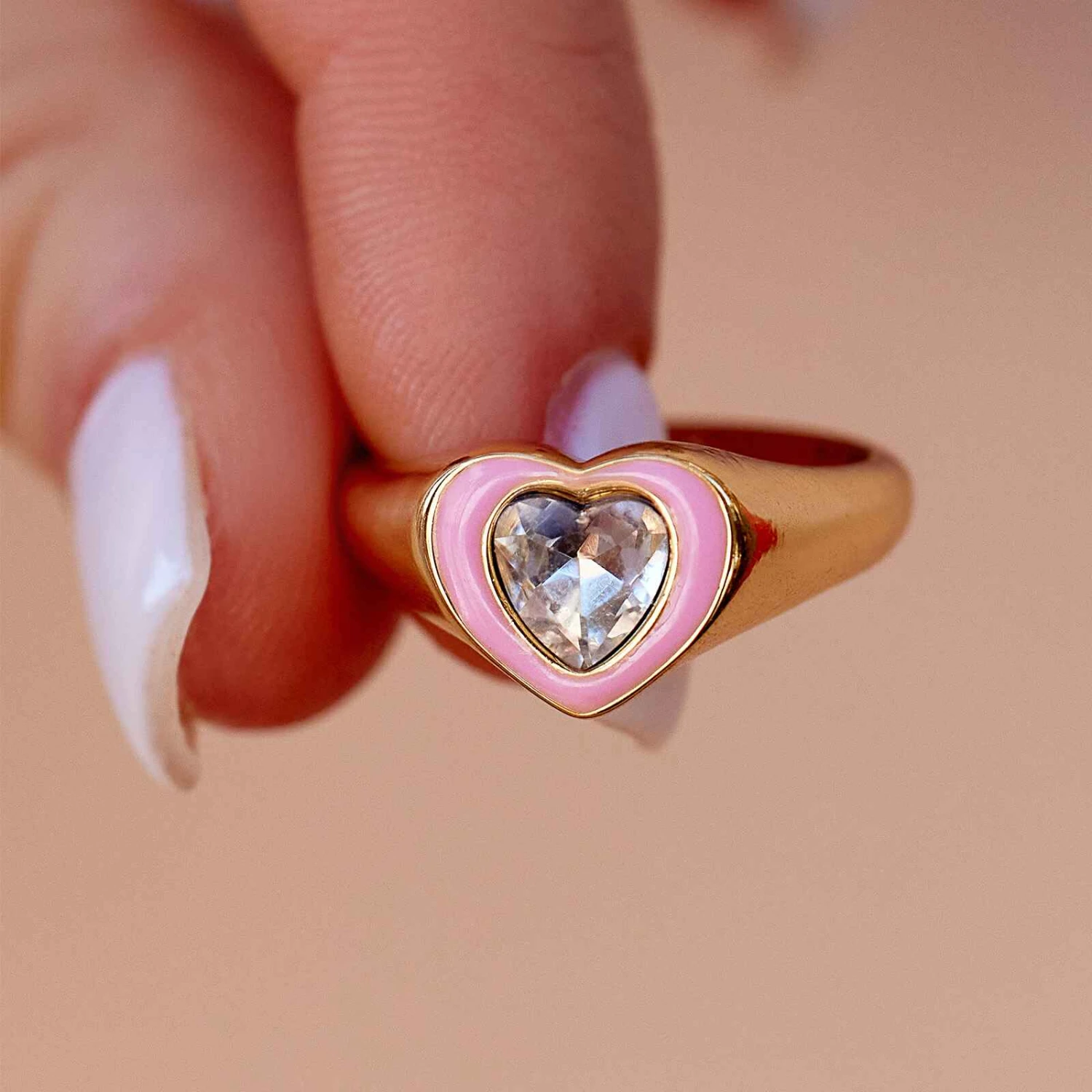 Stone & Enamel Heart Ring 5 Stone & Enamel Heart Ring - Image 5