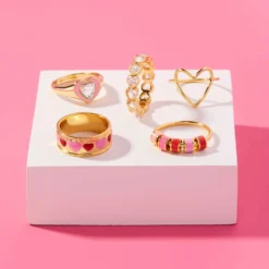 Stone & Enamel Heart Ring 26 Stone & Enamel Heart Ring -Deals Bijestora Store 39793GOLD 7