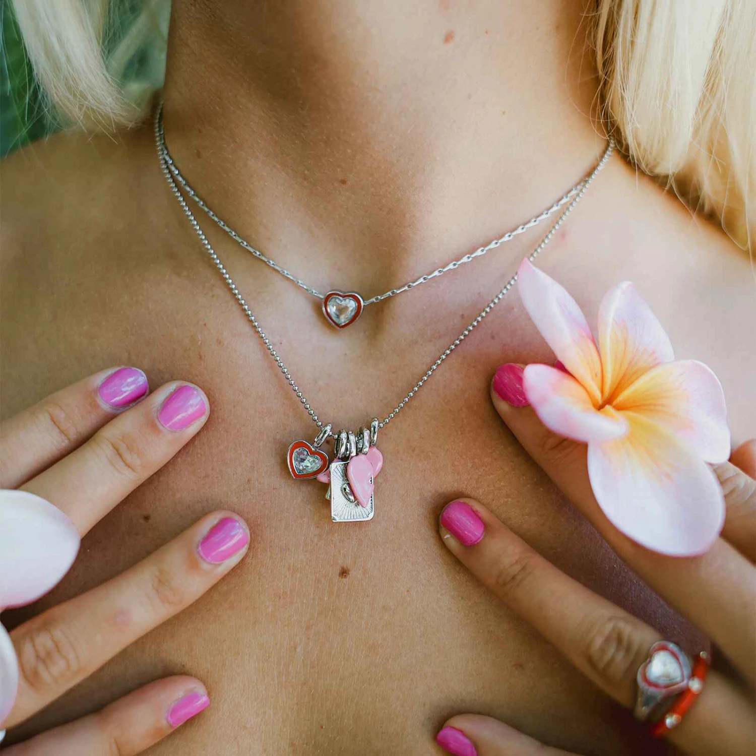 Stone & Enamel Heart Pendant Necklace 12 Stone & Enamel Heart Pendant Necklace - Image 12