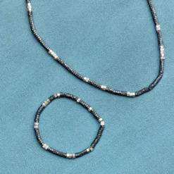 Men's Faceted Pyrite Bead Necklace -Deals Bijestora Store 40080SILV 3 min
