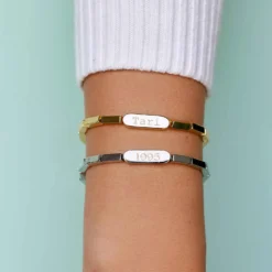 Engravable Rectangle Bead Stretch Bracelet 28 Engravable Rectangle Bead Stretch Bracelet -Deals Bijestora Store 40157GOLD 3