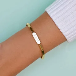 Engravable Rectangle Bead Stretch Bracelet 32 Engravable Rectangle Bead Stretch Bracelet -Deals Bijestora Store 40157GOLD 7