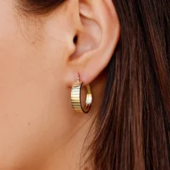 Wide Ribbed Hoop Earrings -Deals Bijestora Store 50536GOLD 3 min