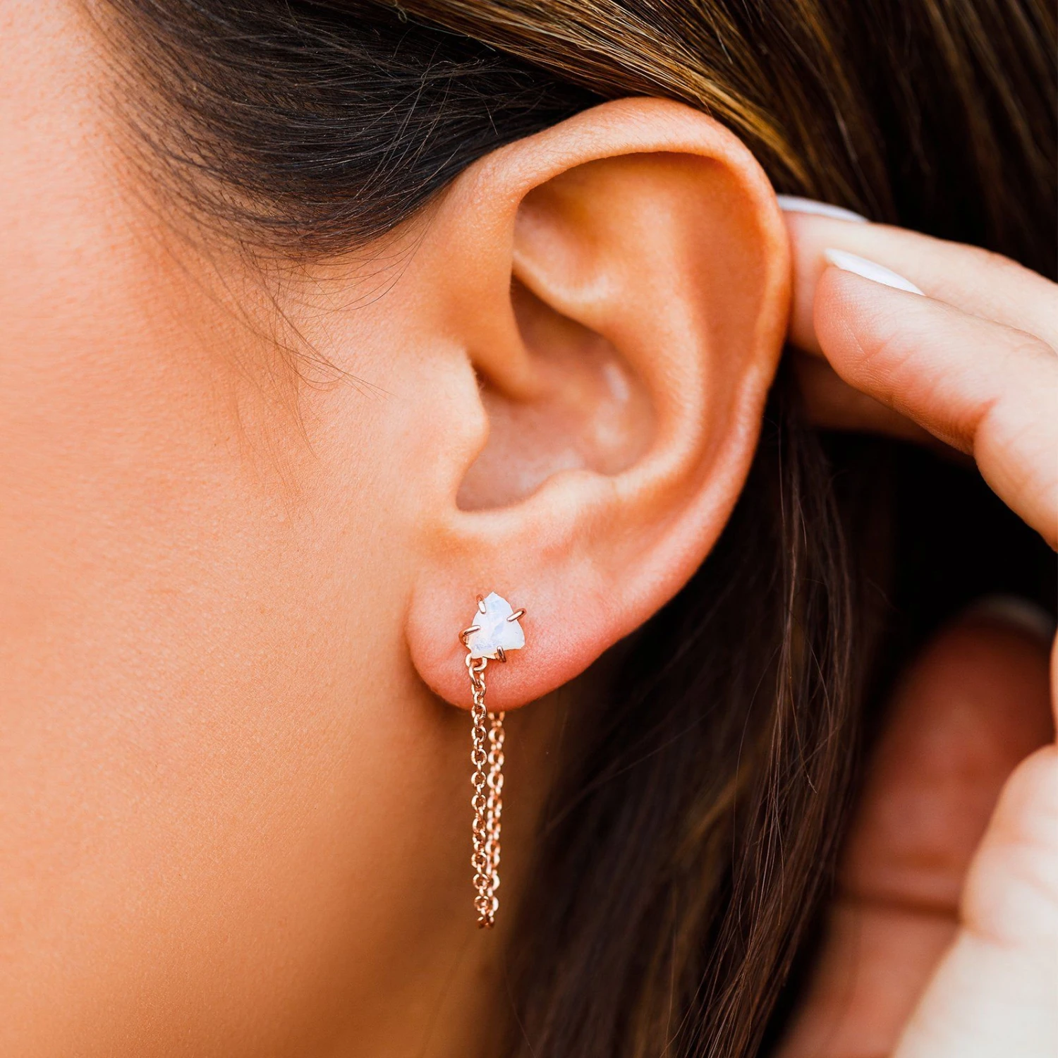 Raw Gem Chain Wrap Earrings 2 Raw Gem Chain Wrap Earrings - Image 2